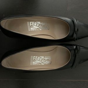 Salvatore Ferragamo 2 inch black pumps, narrow bow